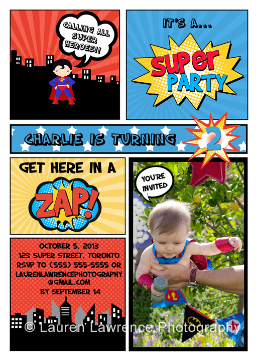 Superhero Comic Book Boy Birthday Party Invitation by Lauren Lawrence Photography